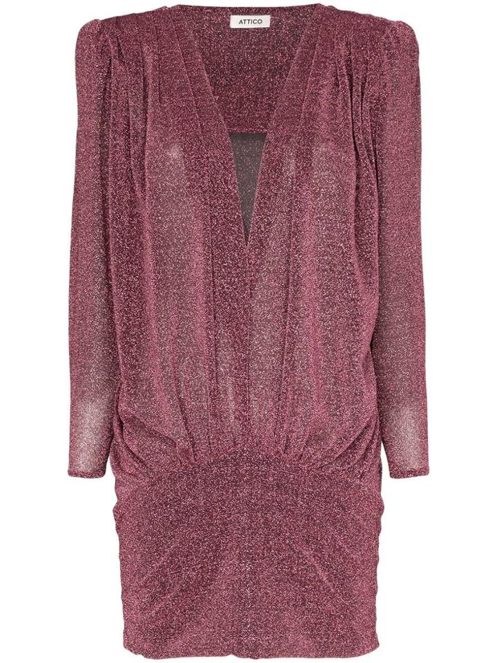 Attico Deep V-neck Metallic Mini-dress - Purple