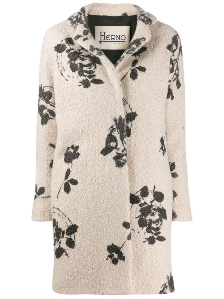 Herno Floral Print Textured Coat - Neutrals