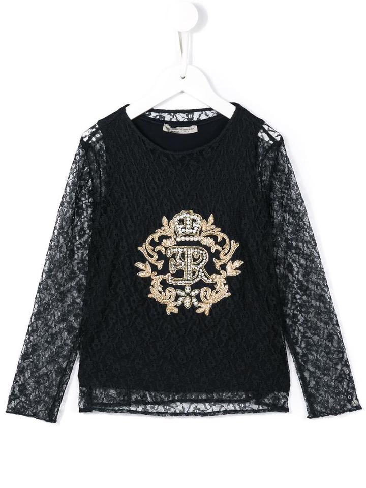 Ermanno Scervino Junior Embroidered Lace Top, Girl's, Size: 8 Yrs, Blue