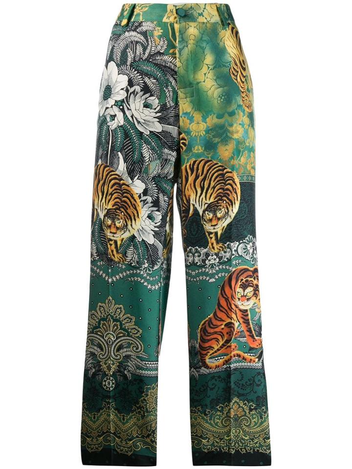 F.r.s For Restless Sleepers Tiger Jungle Print Trousers - Green
