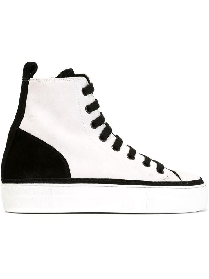 Ann Demeulemeester Contrast Panel Lace Up Hi-top Sneakers