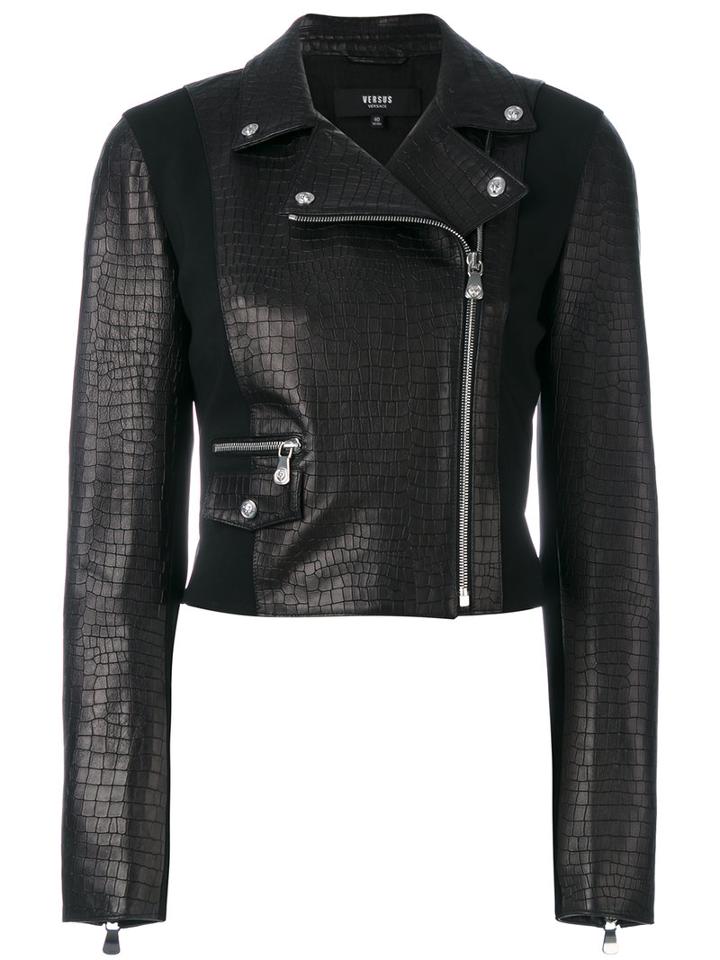 Versus - Embossed Crocodile Effect Biker Jacket - Women - Lamb Skin/polyamide/polyester/viscose - 40, Women's, Black, Lamb Skin/polyamide/polyester/viscose