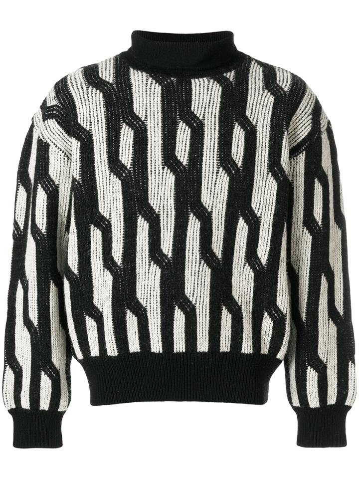 Issey Miyake Vintage Geometric Intarsia Turtleneck Jumper - Black