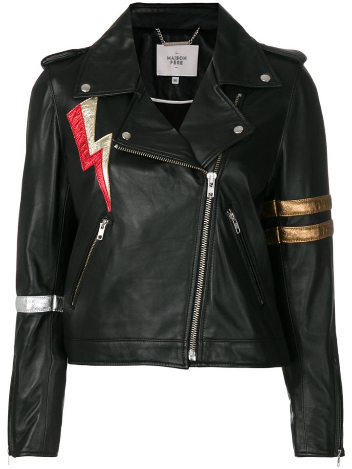 Maison Père Metallic Applique Biker Jacket - Black