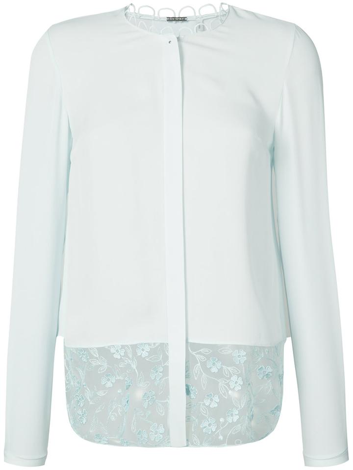 Floral Hem Long Sleeve Blouse - Women - Silk - S, Blue, Silk, Elie Tahari