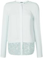 Floral Hem Long Sleeve Blouse - Women - Silk - S, Blue, Silk, Elie Tahari