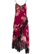 Twin-set Floral Asymmetric Slip Dress - Red