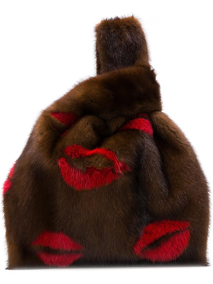 Simonetta Ravizza Furrissima Lip Tote Bag - Brown