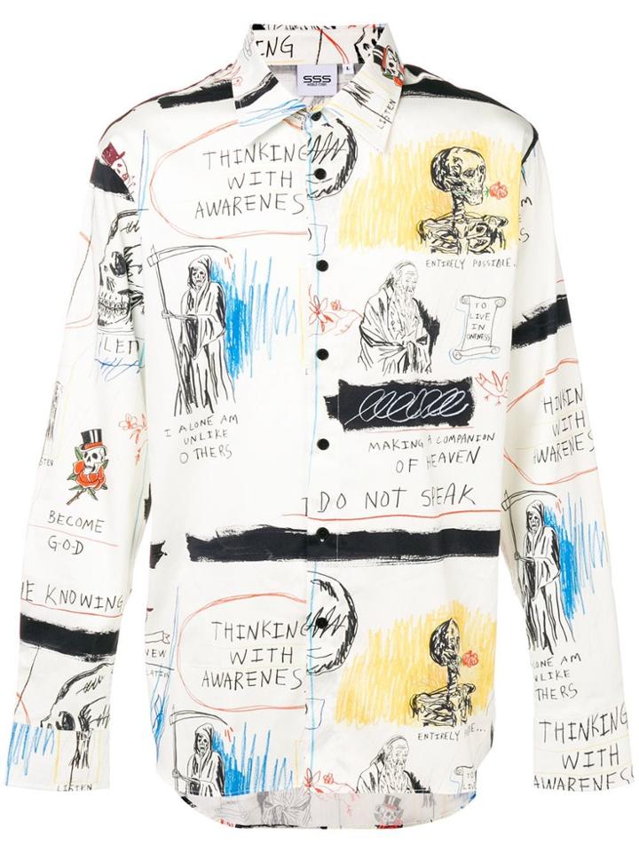 Sss World Corp Skeleton Print Shirt - White