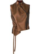 Ann Demeulemeester Zipped Detail Sleeveless Blouse, Women's, Size: 38, Brown, Silk/polyester/cotton/spandex/elastane