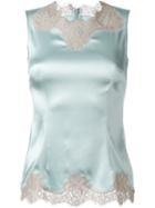 Dolce & Gabbana Lace Detail Tank Top, Women's, Size: 38, Blue, Silk/cotton/polyamide/spandex/elastane