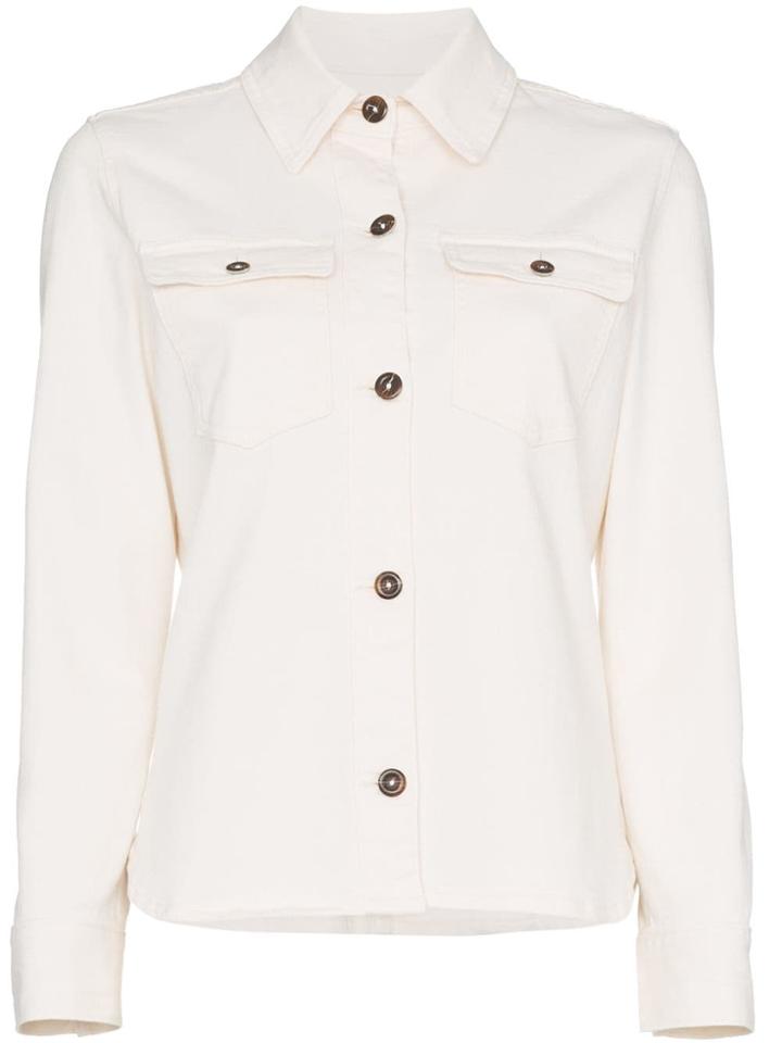 Frame Denim Button Down Long Sleeve Cotton Blend Shirt - Neutrals