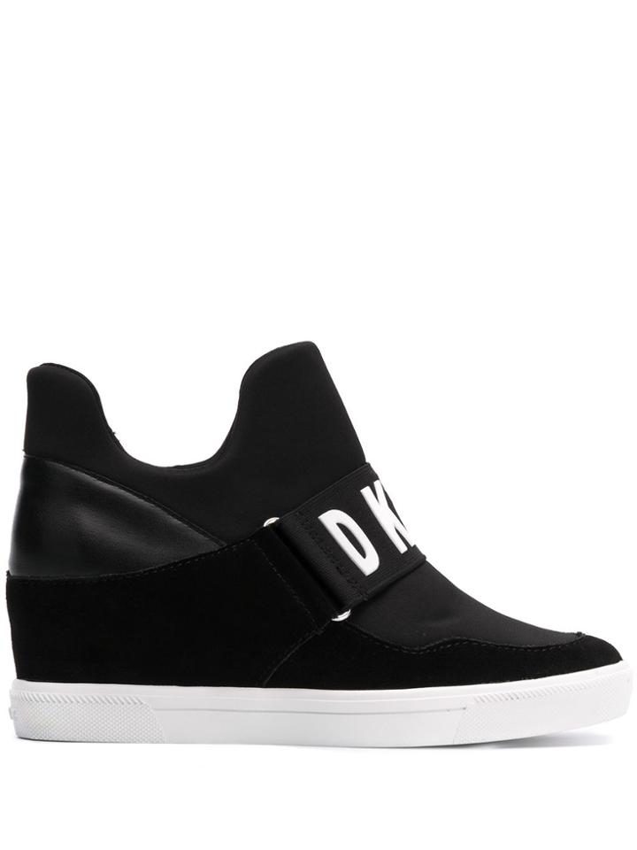 Dkny Logo Strap Wedged Sneakers - Black