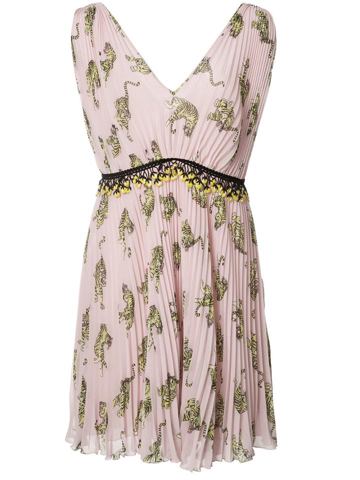 Giamba Pleated Deep V-neck Dress, Women's, Size: 42, Pink/purple, Polyester/cotton/viscose