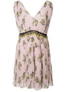 Giamba Pleated Deep V-neck Dress, Women's, Size: 42, Pink/purple, Polyester/cotton/viscose