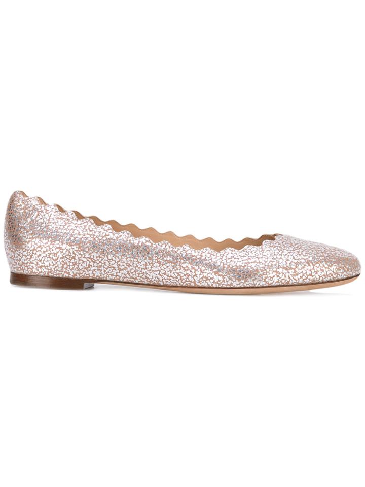 Chloé Scalloped Ballerina Flats - Pink & Purple