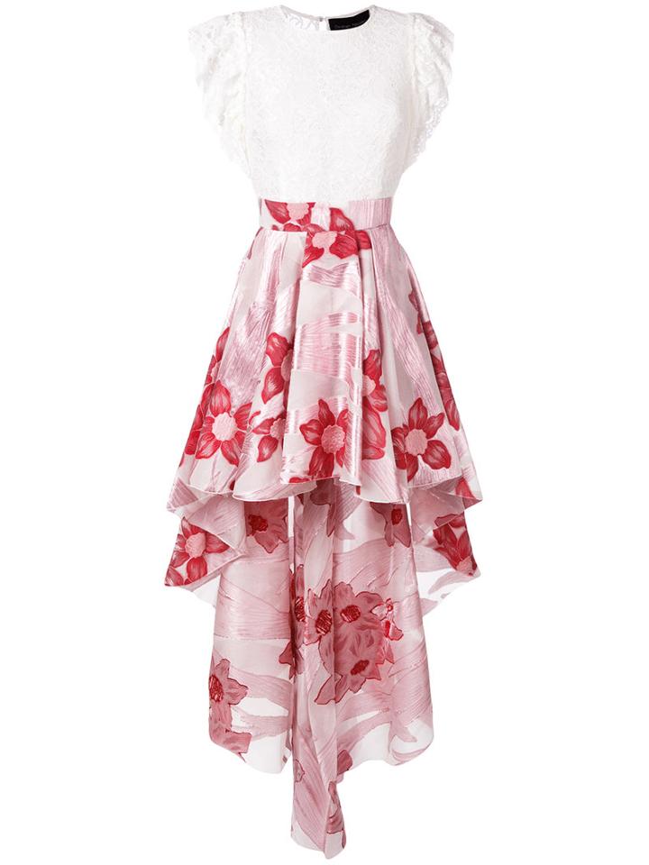 Christian Pellizzari - Floral High-low Hem Skirt - Women - Silk/nylon/polyamide/metallized Polyamide - 42, Women's, Pink/purple, Silk/nylon/polyamide/metallized Polyamide