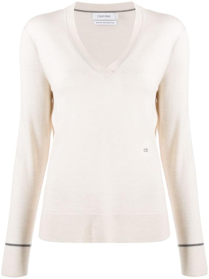 Calvin Klein V-neck Slim-fit Jumper - Neutrals