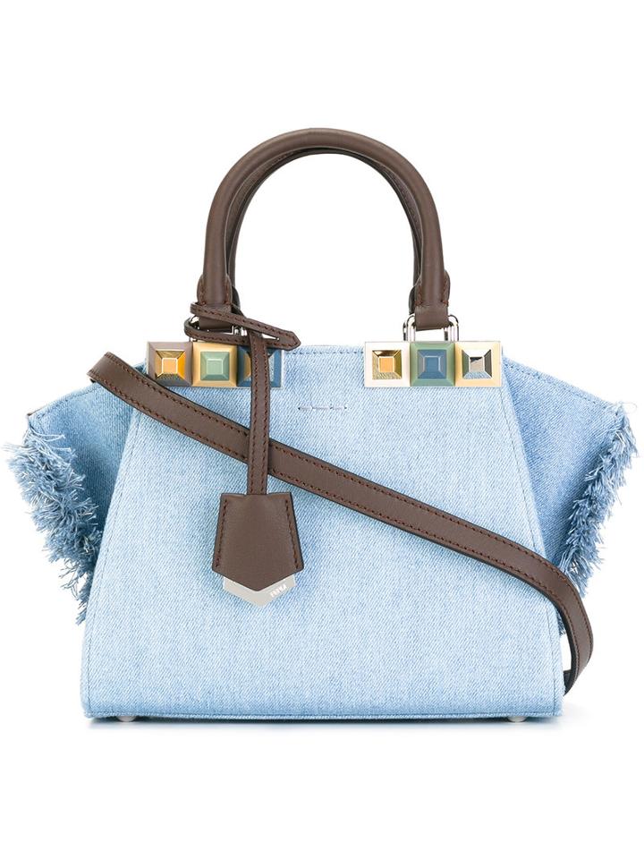 Fendi Mini 3 Jours Tote, Women's, Blue, Leather/cotton