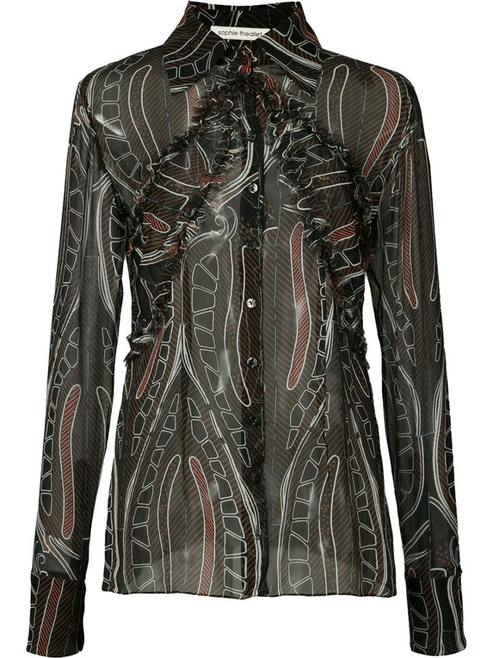 Sophie Theallet Printed Sheer Shirt, Women's, Size: 6, Black, Silk