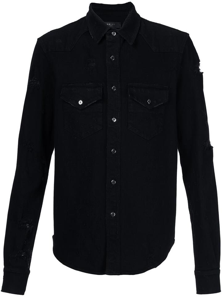 Amiri Distressed Denim Shirt, Men's, Size: Medium, Black, Cotton/spandex/elastane
