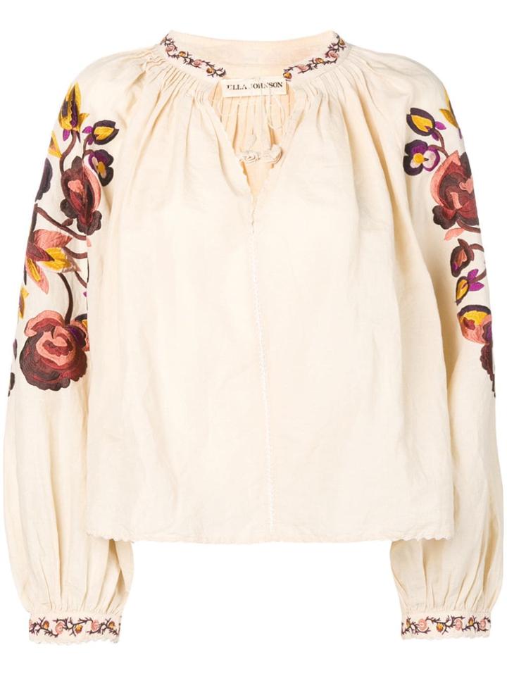 Ulla Johnson Embroidered Floral Blouse - Neutrals