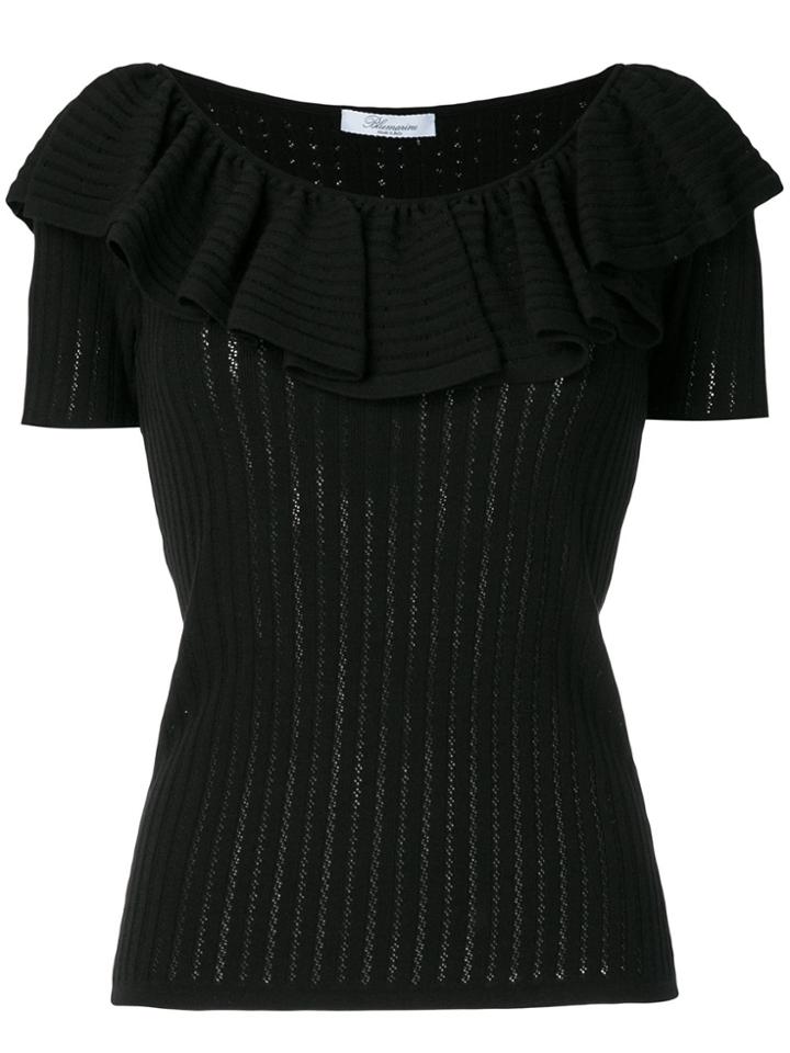 Blumarine Ruffled Neck T-shirt - Black