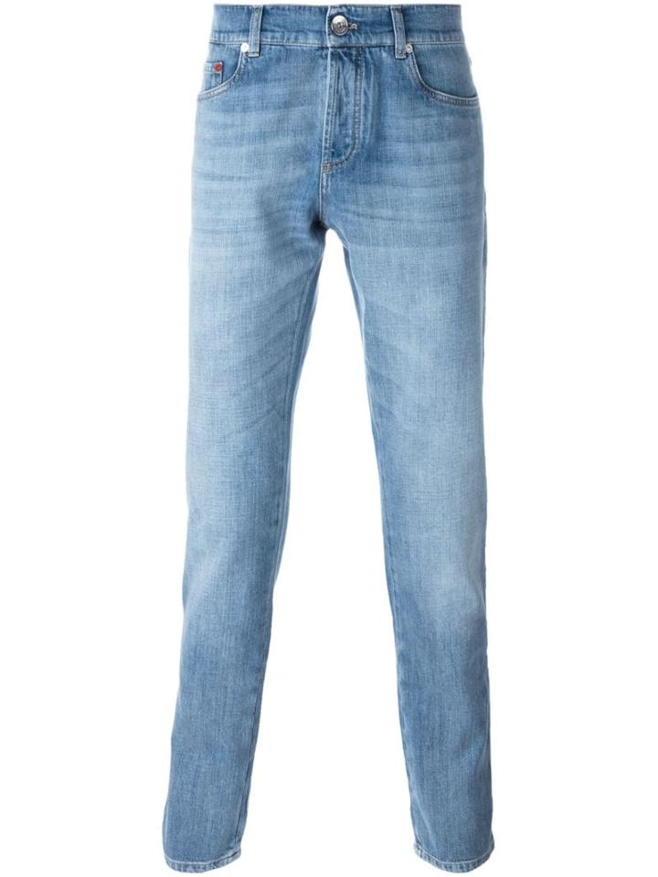 Brunello Cucinelli Stonewashed Regular Jeans, Men's, Size: 52, Blue, Cotton/polyester