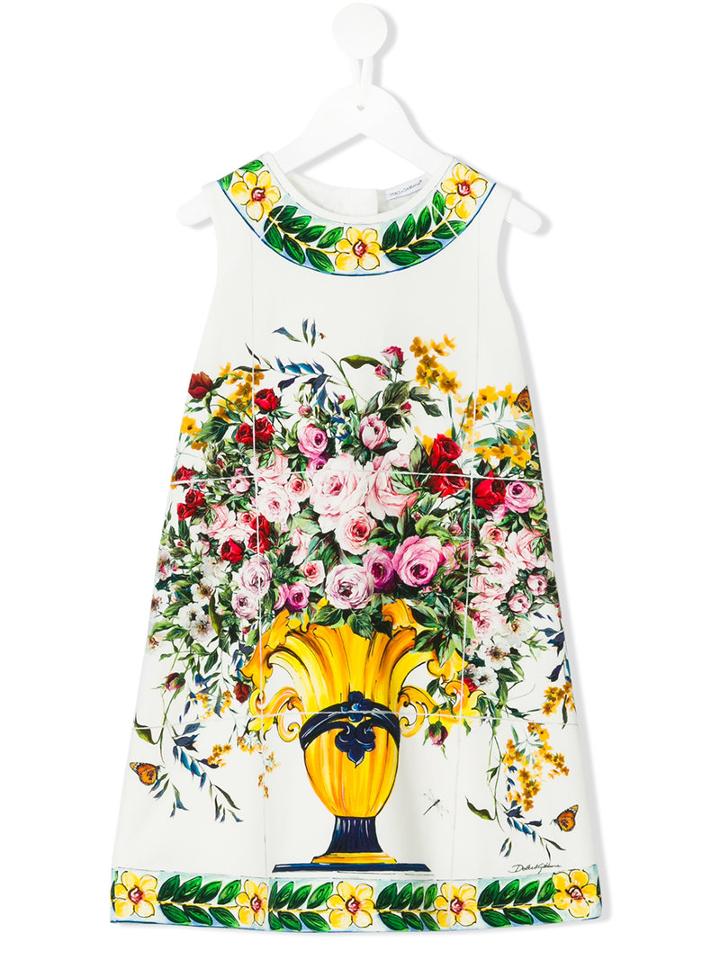 Dolce & Gabbana Kids - Floral Print Sleeveless Dress - Kids - Cotton/spandex/elastane - 10 Yrs, White