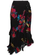 Etro Floral Embroidered Midi Wrap Asymmetric Skirt - Black