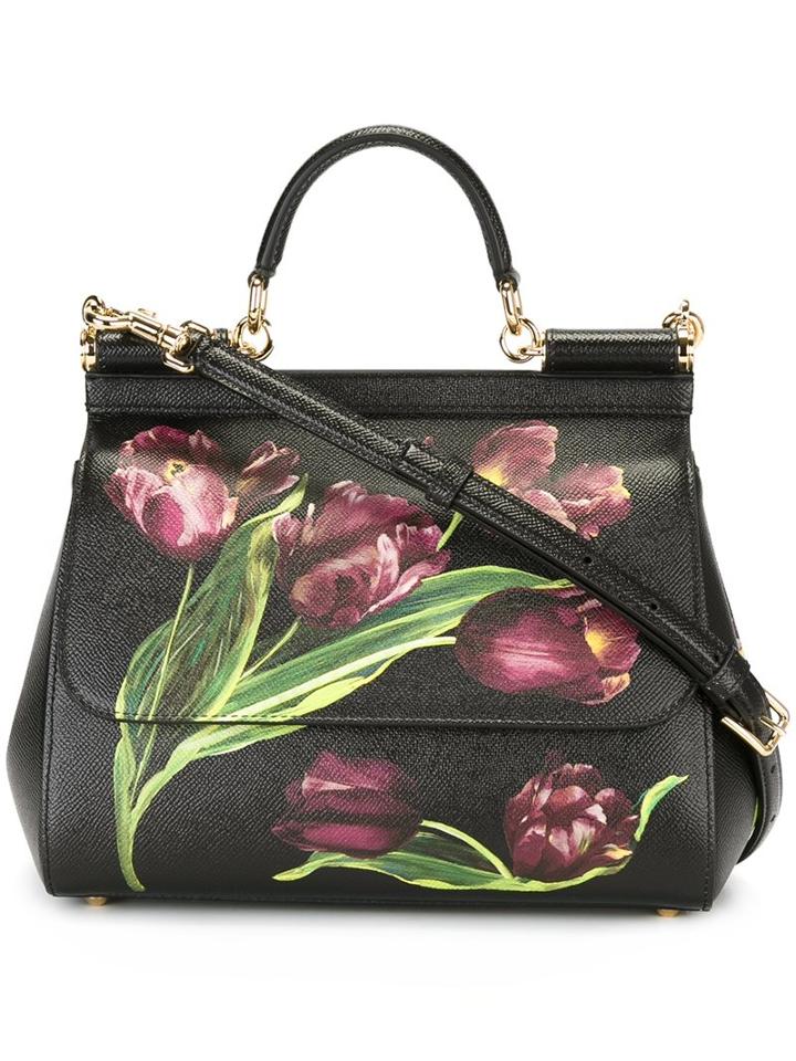 Dolce & Gabbana Tulip Print 'sicily' Tote, Women's, Black, Leather