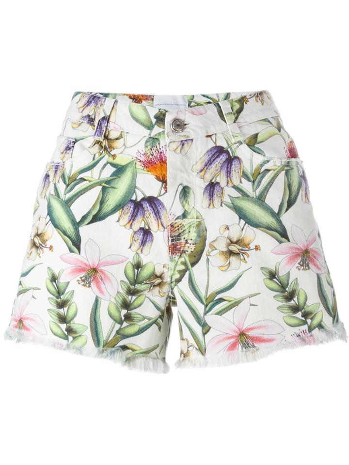 Ermanno Scervino Floral Print Denim (blue) Shorts, Women's, Size: 42, Cotton/polyester