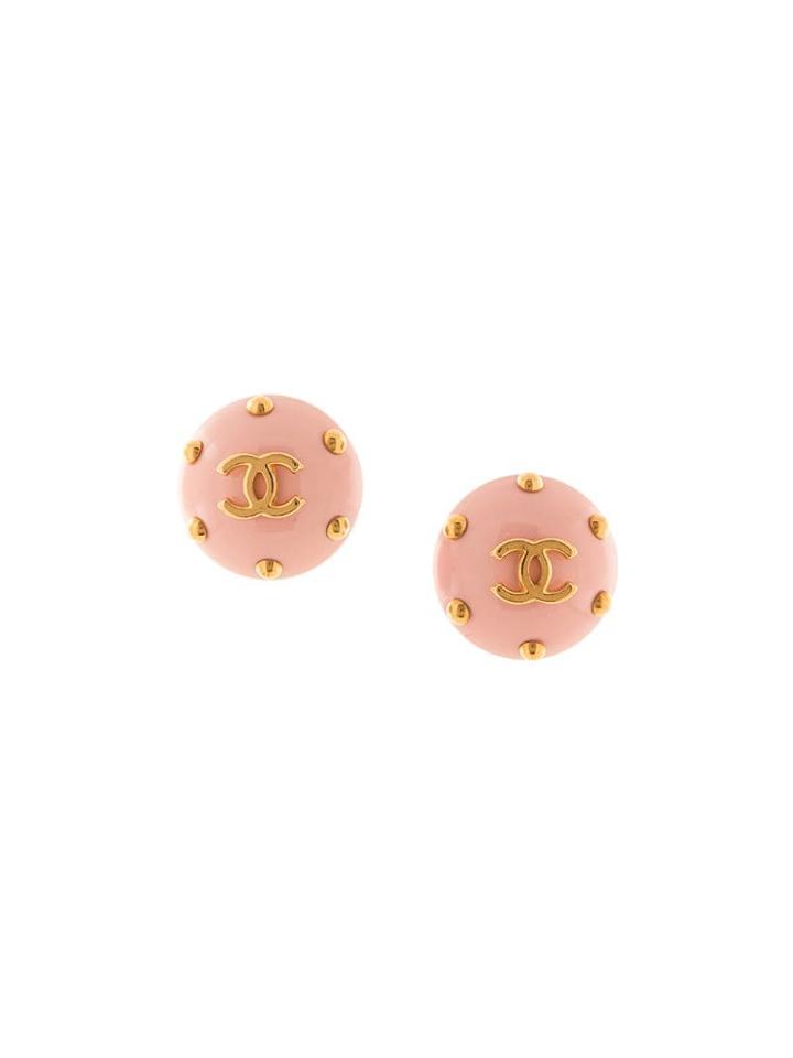 Chanel Pre-owned Cc Button Earrings - Pink