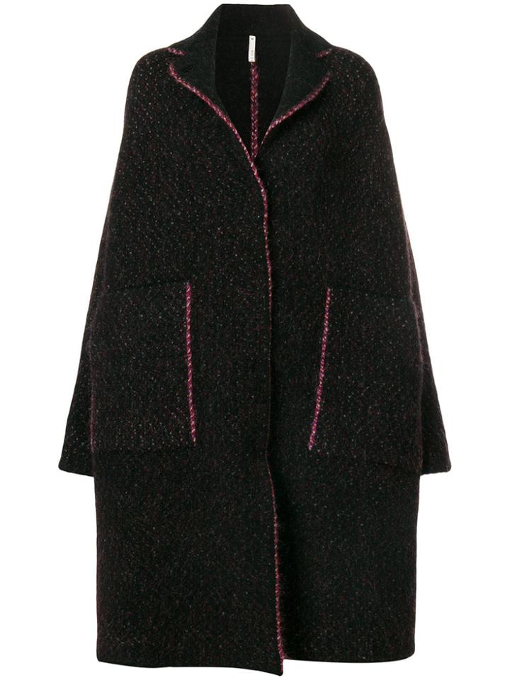 Boboutic Contrast Flared Midi Coat - Black