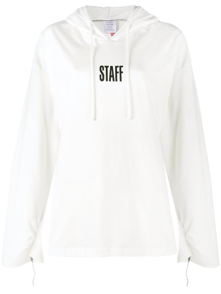 Vetements Staff Print Hooded Sweatshirt, Women's, Size: Large, White, Cotton