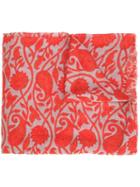 Closed Leaves Print Scarf, Men's, Red, Cotton/modal