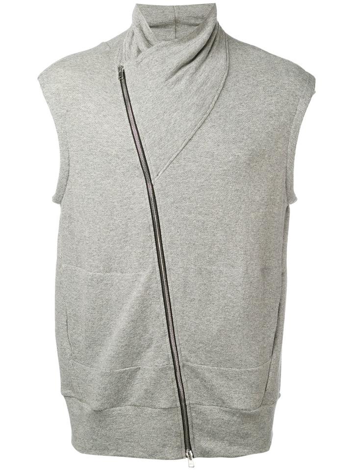 Lost & Found Rooms - Sleeveless Asymmetric Zip Sweatshirt - Men - Cotton/spandex/elastane/viscose - S, Grey, Cotton/spandex/elastane/viscose