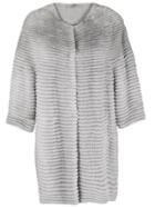 Liska Collarless Mid-length Coat - Grey