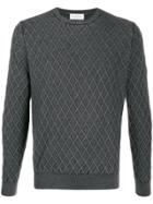 Ballantyne Diamond Pattern Knit Jumper - Grey