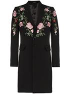 Alexander Mcqueen Floral Embroidered Single Breasted Wool Blend Coat -
