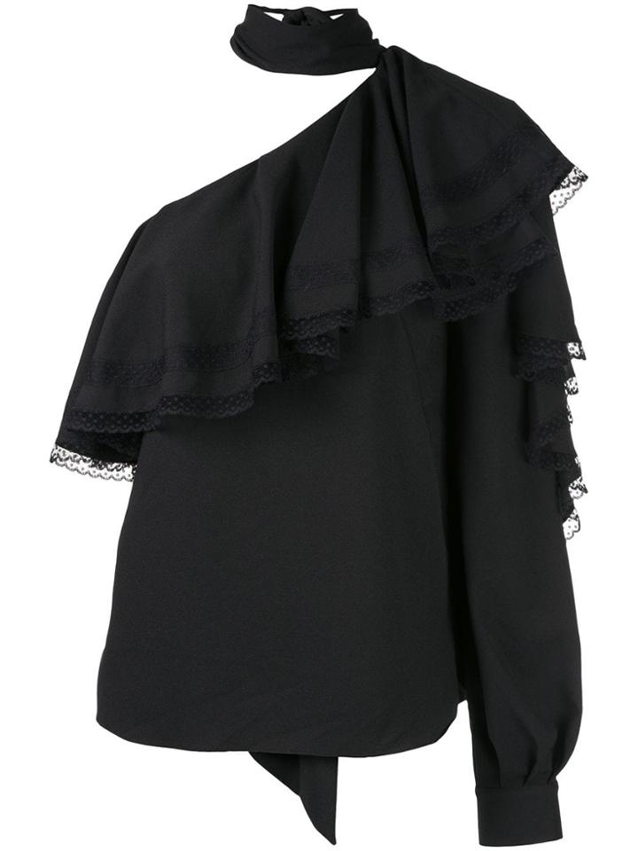 Ingie Paris Ruffled One-shoulder Blouse - Black