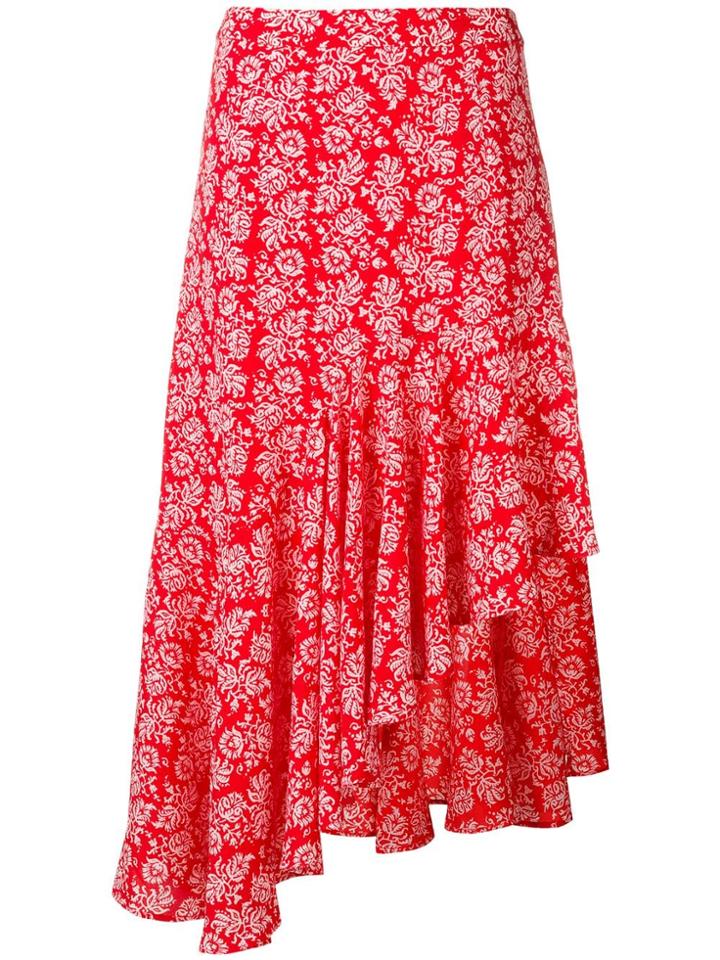 Jovonna Floral Print Asymmetric Skirt - Red