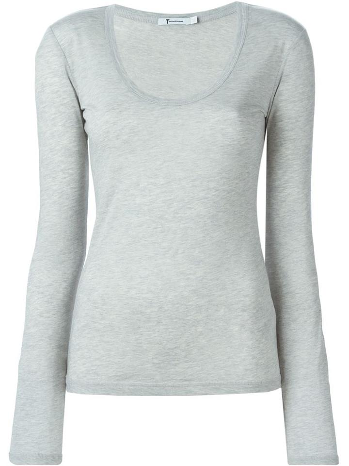 T By Alexander Wang Scoop Neck T-shirt, Women's, Size: Small, Grey, Cotton/cashmere/wool