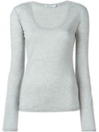 T By Alexander Wang Scoop Neck T-shirt, Women's, Size: Small, Grey, Cotton/cashmere/wool