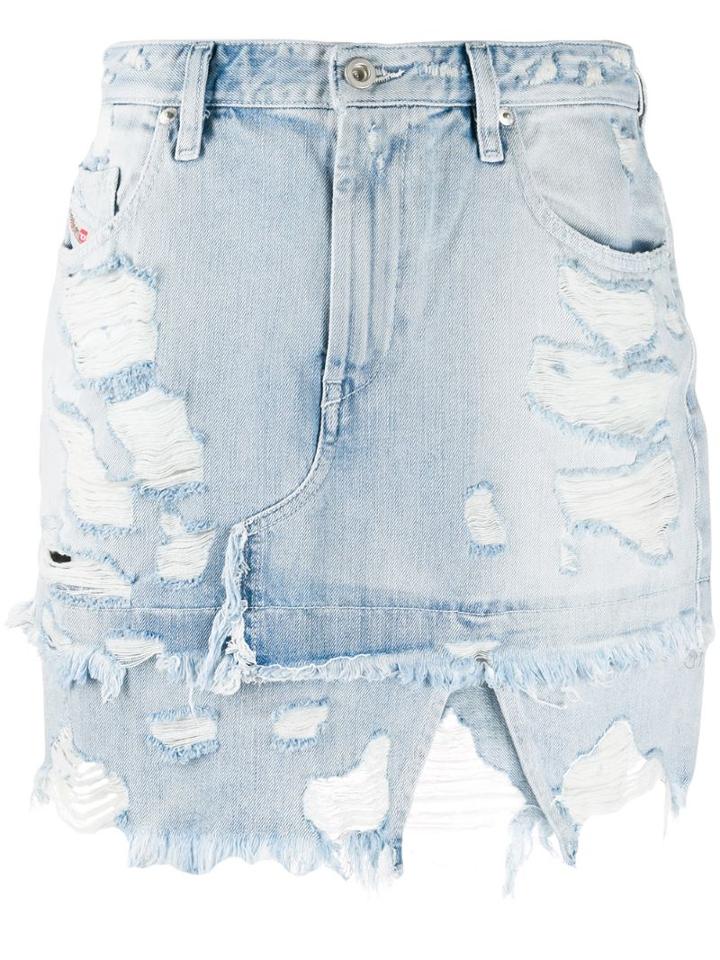 Diesel Asymmetric Distressed Denim Skirt - Blue