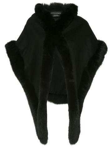Sofia Cashmere Fur Trimmed Cape - Black