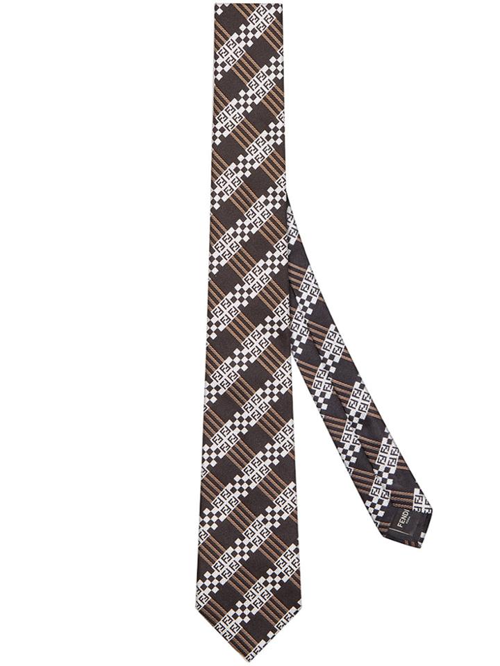 Fendi Geometric Patterned Tie - Brown