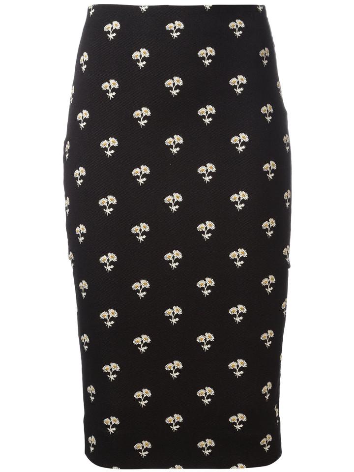 Victoria Beckham Printed Pencil Skirt, Women's, Size: 40, Black, Cotton/elastodiene/polyamide/polyester