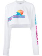 Gcds - Beach Print Crop Top - Women - Cotton - L, White, Cotton