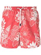 Etro Floral Print Swim Shorts, Men's, Size: L, Red, Nylon